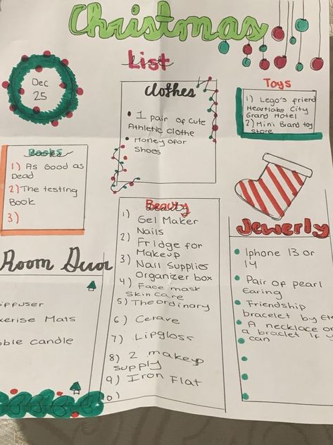 Christmas List Idea, Preppy Christmas List, Christmas Wish List Template, Christmas List Template, Xmas List Ideas, Bullet Journal Christmas, My Christmas List, Christmas Checklist, Christmas List Ideas