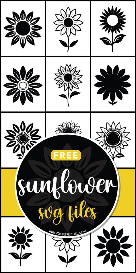 Bloom into creativity with free sunflower SVG files! Add a splash of sunshine to your crafts with these vibrant and cheerful designs. 🌻💛 Cricut Sunflower Svg, Cricut Projects Ideas Decor Wall Art, Svg Free Files For Cricut Templates, Free Laser Cut Files Svg, Free Sunflower Svg, Handmade Closet, Freebie Svg, Cricut Svg Files Free, Groovy Christmas