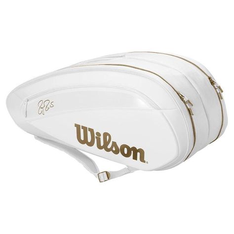 Bling out like Roger Federer with this limited edition Wilson Federer DNA 12 Pack Wimbledon Tennis Bag Wilson has really outdone themselves this time creating a truly unique bag similar to the one Federer is rocking for the 2019 grass court season This bag features 2 main compartments with goldlined Thermoguard 20 Technology to protect your racquets and strings from extreme temperatures If you dont need to fit 12 racquets its perfect for your tennis shoes apparel and other large tennis gear The Tennis Bags, Wilson Logo, Wilson Tennis, Tennis Equipment, Wimbledon Tennis, Tennis Accessories, Tennis Gear, Tennis Bag, Racquets