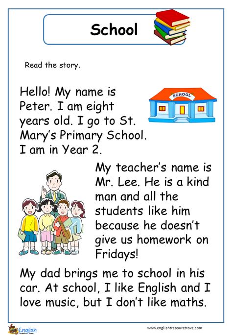 School English Reading Comprehension – English Treasure Trove Story For Reading In English, Text For Reading For Kids, Reading For Beginners Kids, English Reading For Beginners, Learn To Read English, English Poems For Kids, English Gifts, Phonics Reading Passages, Reading Comprehension For Kids