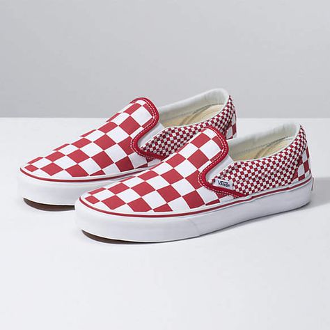 Vans Shoes Outfit, Hoka Women, Red Checkered Vans, Cute Vans, Checkered Vans, Red Checkered, Vans Slip On, Hi Top, Leather Shoes Woman