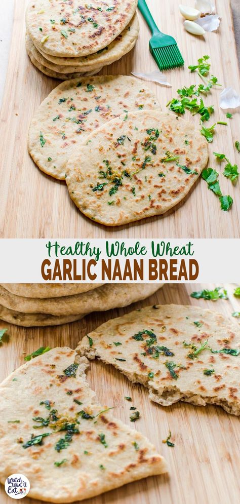 Essen, Whole Wheat Naan Recipe, Naan Bread Recipe Easy, Garlic Naan Bread Recipe, Quinoa Wraps, Indian Flatbreads, Garlic Naan Bread, Grains Recipes, Naan Bread Recipe