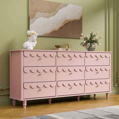 9 Drawers Chest Of Dresser Storage Tower Cabinet Bedroom Organizer - Bed Bath & Beyond - 41001685 Dresser Pink, Dresser Brown, Dresser Wood, Organized Bed, Wide Chest Of Drawers, Large Storage Cabinets, Dresser Storage, Kids Dressers, Teen Bedroom Furniture