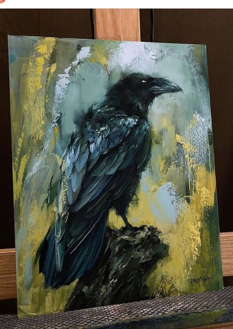 Crow Oil Painting, Crow Painting Acrylic Easy, Lindsey Kustusch, Wax Ideas, Playful Painting, Crow Painting, Art Zine, Crow Art, Raven Art