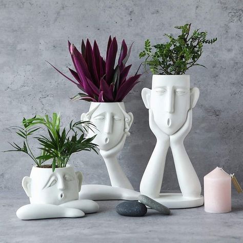 human face shaped flower pots choose u destiny esty affiliate partner Minimalist Pots, Face Flower Pots, Plants Kitchen, Face Plant Pot, Mini Planters, Decorative Plants, Sculpture Art Clay, Face Vase, Face Planters