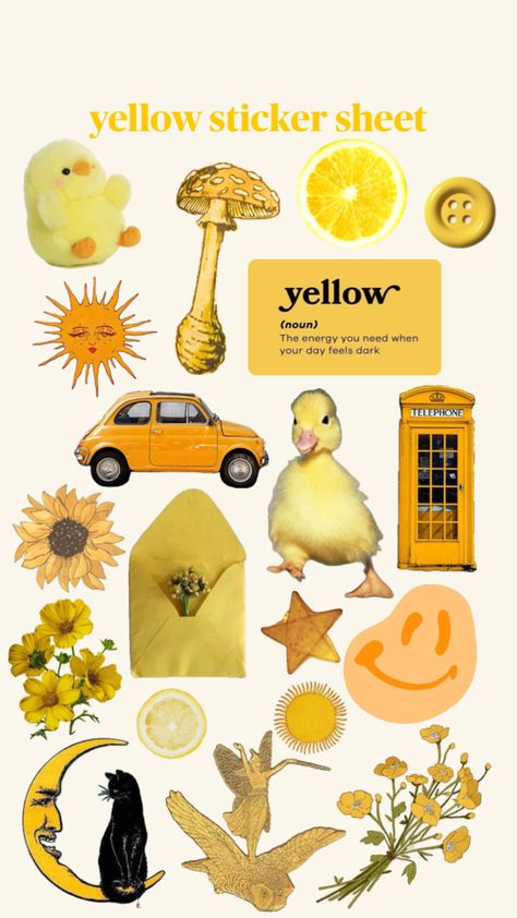 #yellow #stickers #stickersheet #aesthetic #bee #sticker #edit #printable Yellow Stickers For Journal, Yellow Scrapbook Stickers, Colorful Stickers Aesthetic, Stickers Sheet Aesthetic, Sticker Pages Aesthetic, Sticker Sheets Aesthetic Printable, Mellow Days Stickers Printable, Yellow Things Aesthetic, Stickersheet Aesthetic