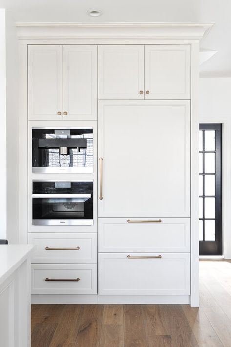 Built In Microwave Cabinet, Wall Oven Kitchen, Taupe Kitchen, Microwave Cabinet, Kitchen Pantry Design, Kitchen Pantry Cabinets, Classic Kitchen, Pantry Design, Trendy Kitchen