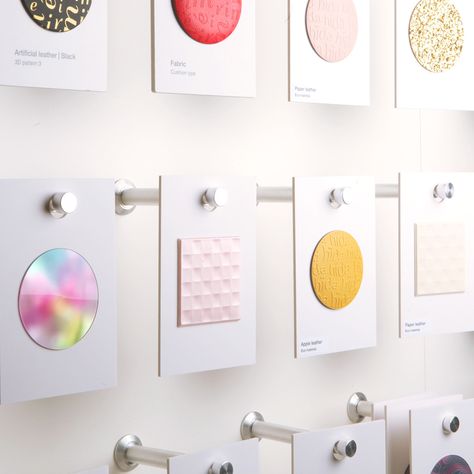 Hidalab CMF Library on Behance Fabric Swatch Display, Experiential Marketing Events, Exhibition Display Design, Cmf Design, Interactive Exhibition, Material Library, Showroom Interior Design, Color Lab, Exhibition Display