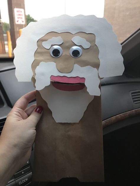 Noah paper bag puppet- told the class his version of the story- fun for kindergarten People Puppets, Bell Paper, Bag Puppet, Vbs 2023, Paper Bag Puppets, Paper Puppets, Bible Characters, Kids Class, King Art