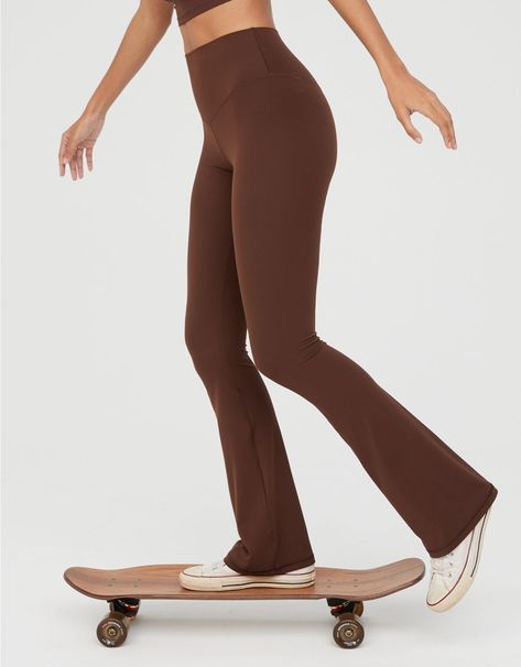 OFFLINE By Aerie Real Me Xtra Bootcut Legging Brown Flares, Aerie Leggings, Aerie Offline, Boot Cut Leggings, Aerie Real, Brown Leggings, Offline By Aerie, Flared Leggings, Jeans Mom