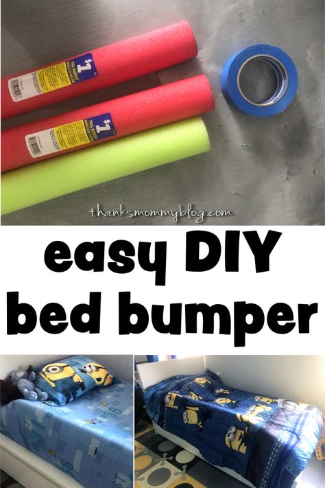 $3 DIY Toddler Bed Bumper -- Thanks Mommy Blog Toddler Bed Bumper, Kids Bed Rails, Diy Kids Bed, Toddler Bed Rail, Diy Bumper, Diy Toddler Bed, Bed Bumper, Kids Falling, Bed Rails For Toddlers