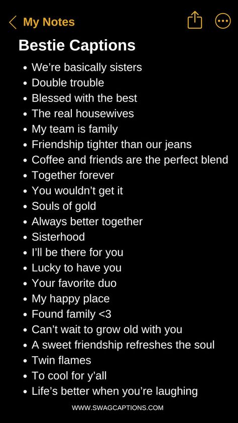 Looking for the perfect words to capture your friendship moments? Discover our "Bestie Captions for Instagram"! From heartfelt quotes to fun and witty lines, find the ideal caption to showcase the bond with your best friend. Make your posts stand out and express your unique friendship with these creative and memorable captions. Click to explore now! Photos With Your Best Friend, Friendship Moments, Words For Best Friend, Dope Captions For Instagram, Best Friend Captions, One Word Caption, Bff Pics, Short Instagram Quotes, Clever Captions For Instagram