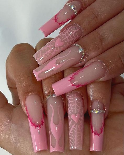 Nails August, Pink Nail Inspo, Grunge Nails, Colored Acrylic Nails, Pretty Gel Nails, Classy Acrylic Nails, Acrylic Nails Coffin Pink, Unique Acrylic Nails, Long Square Acrylic Nails