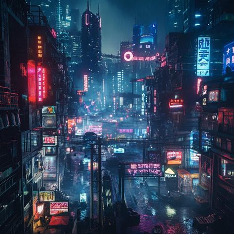 yourself in the vibrant chaos of a neon-lit alley deep within a cyberpunk city. This artwork captures the essence of a futuristic metropolis where technology and mystery intertwine under a rainy night sky. Perfect for those who love dystopian and sci-fi aesthetics. Sci Fi Club Concept Art, Sci Fi Night City, Sci Fi Future City, Futureristic City, Rainy Cyberpunk City, Futuristic Dystopian Aesthetic, Cyberpunk City Aesthetic, Sci Fi City Futuristic Architecture, Rainy Night Sky