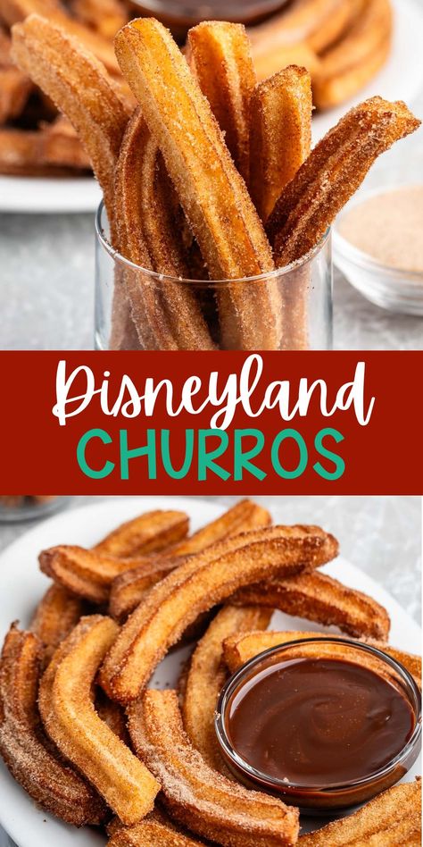 Copycat Disneyland Churros - plus this is the perfect Churro recipe - easy to make and fried churros - they're easier to make than you think! Pie, Recipes For Churros, Baked Churros Recipe Easy, Easy Churros Recipe Simple, Disney Churros Recipe, Hispanic Dessert Recipes, Churros Recipe Easy Air Fryer, How To Make Churros At Home, Chorro Recipes