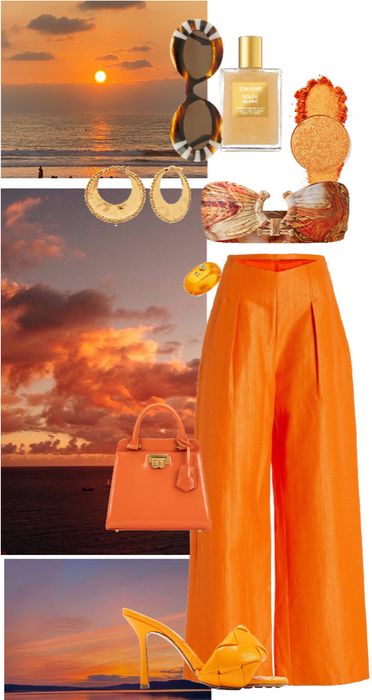 Sunset Aesthetic Outfits, Sunset Inspired Outfits, Tequila Sunset Outfit, Sunset Theme Outfit, Tropical Glam Outfit, Tequila Sunrise Outfit, Sunset Party Outfit, Soiree Outfits, Sunset Outfits