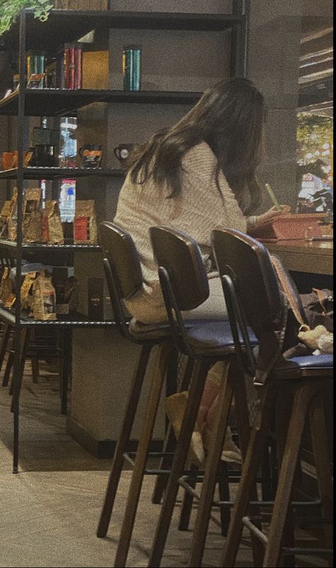 Sitting In Cafe Aesthetic, Cafe Writing Aesthetic, Comfy Cafe Aesthetic, Cafe Waitress Aesthetic, Cafe Reference Photo, Coffee Shop Romance, Cafe Reading Aesthetic, Studying At A Cafe Aesthetic, Studying At Cafe Aesthetic