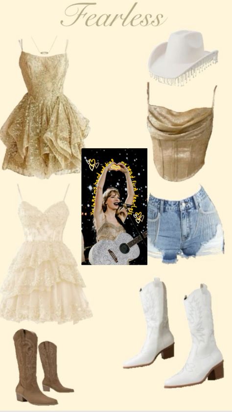 #taylerswift #fearless Taylor Swift Eras Tour Outfits Fearless, Fearless Outfit Ideas, Fearless Eras Tour Outfits, Eras Tour Outfits Fearless, Fearless Outfits, Eras Tour Outfits, Gymnastics Room, Swift Outfits, Fearless Era