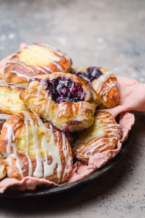 A plate of cheese and fruit Danish pastries. Danish Pastries, Brown Eyed Baker, Butter Block, Danish Pastry, Danish Food, Breakfast Pastries, Fruit Jam, Pastry Blender, Cannoli