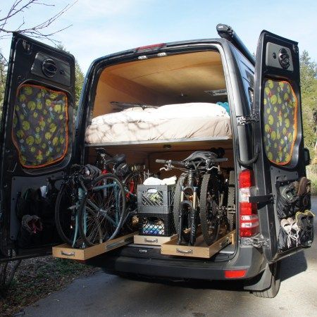 Sprinter bike hauler. Sprinter Van Conversion Layout, Van Conversion Layout, Sprinter Rv, Ducato Camper, Kombi Motorhome, Sprinter Conversion, Conversion Van, Suv Camping, Sprinter Van Conversion