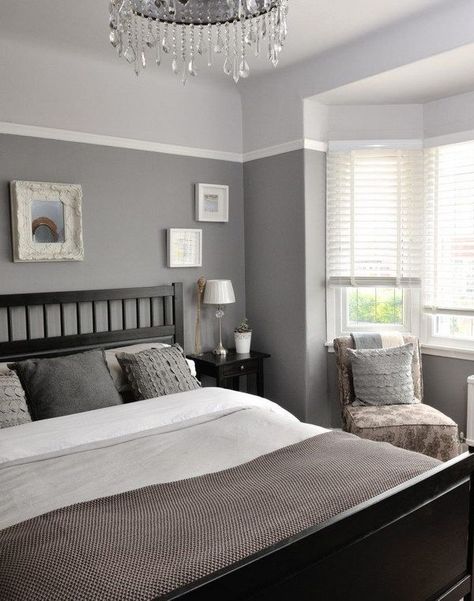 A small strip of a light color on top of a darker shade will still add visual height to the ceiling and dimension to the room's decor. Gray Walls, Grey Room, Grey Bedroom, Gray Bedroom, Remodel Bedroom, White Bedding, Beautiful Bedrooms, Dream Bedroom, Bedroom Colors