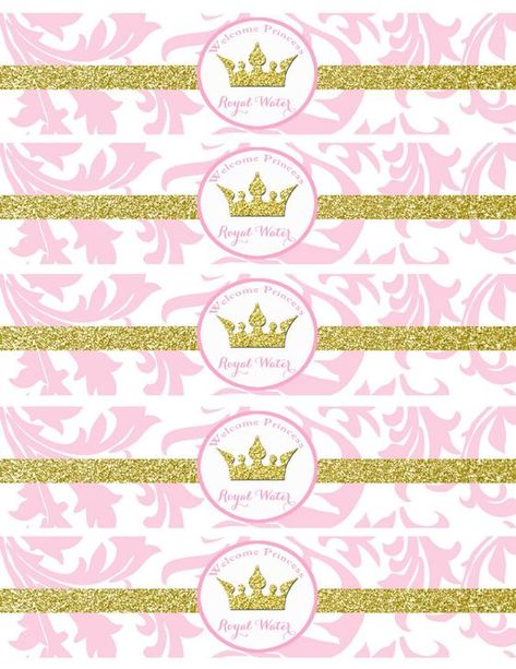 Princess Birthday Party Decorations Diy, Pink Princess Baby Shower, Baby Shower Water Bottle Labels, Water Bottle Labels Baby Shower, Princess Birthday Party Decorations, Printable Water Bottle Labels, Bottle Labels Printable, Flamingo Birthday Party