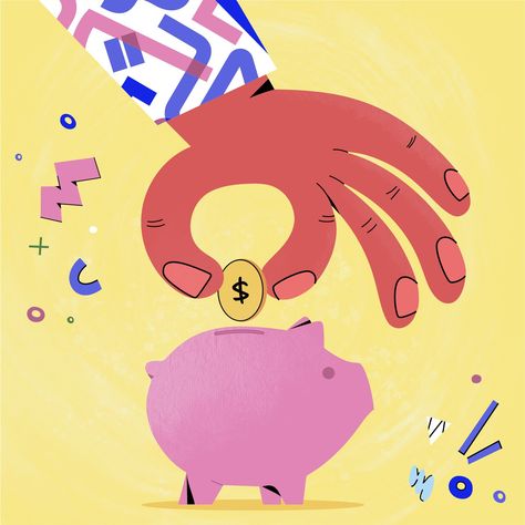 Hand with coin and piggy bank Saving Illustration, Banking Illustration, Piggy Bank Illustration, Piggy Bank Design, Saving Money Illustration, Money Graphic Design, Bank Illustration, Coin Illustration, Finance Illustration