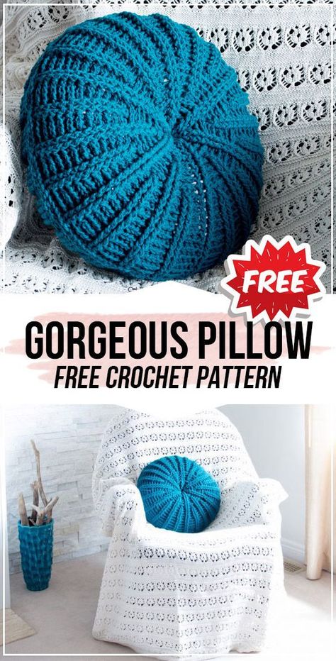 GORGEOUS FREE ROUND CROCHET PILLOW PATTERN - crochet pillow free pattern Beginner Haken, Crochet Pillow Patterns Free, Poncho Patterns, Knitting Squares, Round Crochet, Crochet Pillow Cover, Crochet Cushion Cover, Confection Au Crochet, Crochet Geek