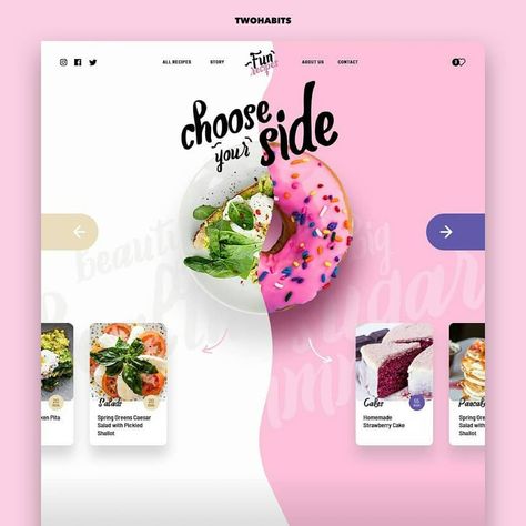 The food service design concept. Dessert or salad? Sandwich or nutritious meal? Web design inspiration Dessert Website Design, Fun Website Design Inspiration, Vitrine Design, Recipe Website, Ui Design Mobile, Food Web Design, Website Design Inspiration Layout, Best Website Design, Webdesign Inspiration