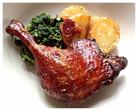 To roast duck legs: Roast at 375 for about an hour covered in foil then broil for a few minutes: Roasted Duck Legs Recipe, Duck Leg Recipes, Braised Duck, Chicken Shawarma Recipe, Roasted Duck, Pomegranate Recipes, Shawarma Recipe, Red Wine Sauce, Clam Recipes