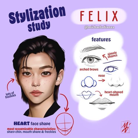 Stylization Study, Procreate Illustration, Face Study, Straykids Bangchan, Heart Face, Sketches Tutorial, Kpop Drawings, Easy Drawings Sketches, Heart Face Shape