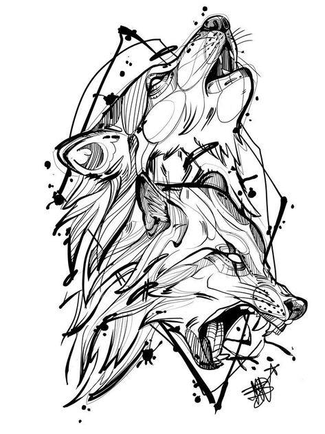 Sketch Wolf Tattoo, Two Animals Tattoo, Wolf Sketch Tattoo Design, Wolf Tattoo Howling, 2 Wolf Tattoo, Two Wolf Tattoo, Woman Wolf Tattoo, Howling Wolf Tattoo Design, Wolf Art Tattoo