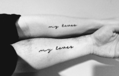 Husband - wife tattoos.  "my loves" Husband Wife Tattoos, Wife Tattoos, Love For Husband, Wife Tattoo, Men Tattoo, Show Love, Art Style Inspiration, Unique Tattoos, Husband Wife