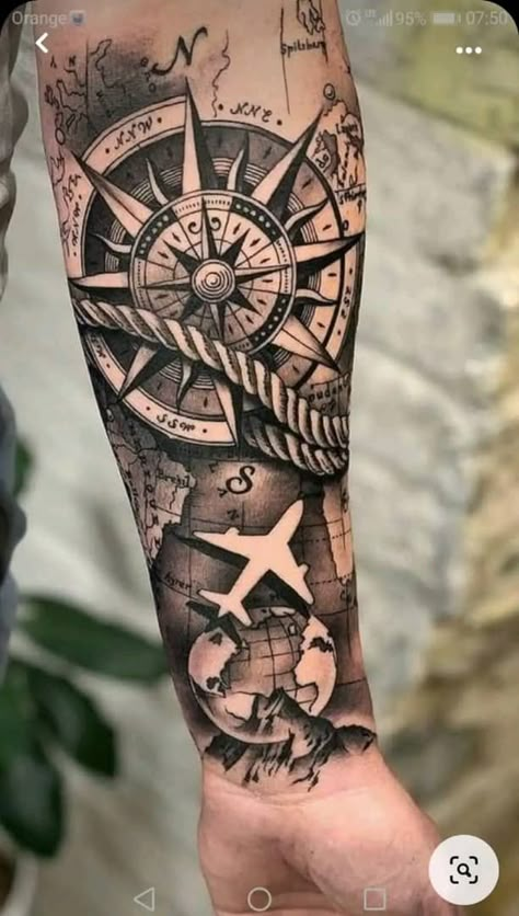 Tattoos Arm Mann, Tattoo Bicep, Compass And Map Tattoo, Nautical Tattoo Sleeve, Tato Maori, Forearm Band Tattoos, Compass Tattoo Design, Cool Arm Tattoos, Cool Forearm Tattoos