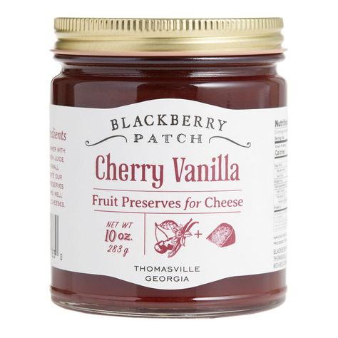 Blackberry Patch Cherry Vanilla Preserves for Cheese - World Market Ube Jam Packaging, Jam Jar Packaging, Jam Packaging Design, Jam Branding, Blackberry Patch, Jam Design, Leche Asada, Jam Packaging, Jalapeno Jelly