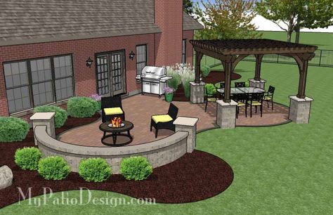 Concrete Paver Patio Design with Pergola | Download Plan – MyPatioDesign.com Paver Patio Ideas, Concrete Paver Patio, Large Backyard Landscaping, Patio Plans, Concrete Patio Designs, Patio Layout, Patio Pavers Design, Outdoor Patio Designs, Stamped Concrete Patio