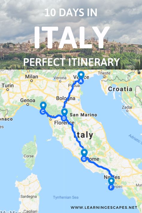 A perfect itinerary to see classic Italy in 10 days: discover how to plan each day so you can see Italy's most famous cities and landmark on you 10 day Italy vacation #italy #bucketlist #travel #Europe 10 Days Italy Itinerary, Italy Iterinary, Italy In 10 Days, 7 Days In Italy Itinerary, 7 Day Italy Itinerary, Italy Itinerary 1 Week, Italy Itinerary 10 Days, Italy Travel Itinerary, Tuscany Vacation