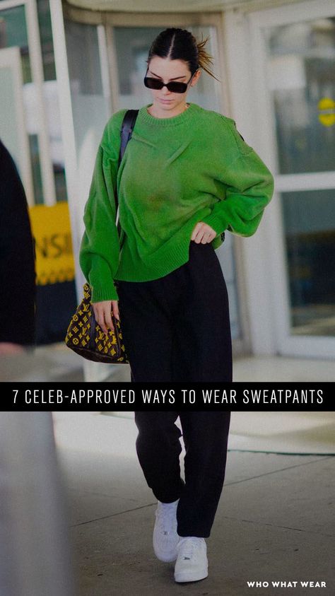 Sweater And Sweatpants, Sweater With Sweatpants Outfit, Monochrome Sweatpants Outfit, Straight Leg Sweats Outfit, How To Style Green Sweatpants, Classy Sweatpants Outfit, Light Green Sweatpants Outfit, Style Black Sweatpants, Styling Sweatpants Outfits