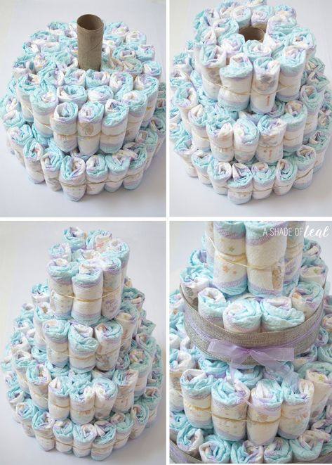 Shower Colors, Pamper Cake, Diy Diaper Cake, Diaper Cake Centerpieces, Idee Babyshower, Baby Shower Baskets, Nappy Cake, Diaper Cake Boy