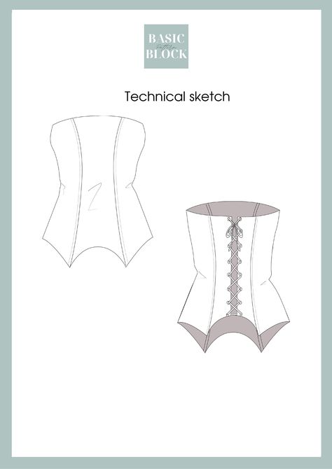 Corset Top Technical Drawing, Corset Technical Drawing, Inspired Images, Basic Pattern, Inspiration Images, Corset Pattern, Top Sewing, Concept Board, Anatomy Drawing