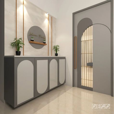 Modern Foyer Wall Design, Entry Foyer Design Entrance, Safety Door Ideas, Flat Entry Door Design, Main Door Entrance Design, Foyer Area Design, Entrance Lobby Design Residential, Main Entrance Design, Flat Door Design