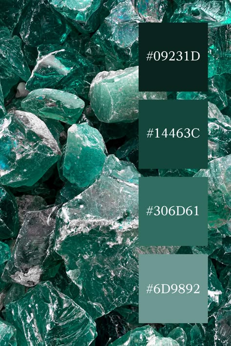 The "emerald green color palette" is captured through a close-up of rough, crystalline emerald stones. The varying shades of green, from deep and intense to lighter, more transparent hues, highlight the natural beauty and texture of the gems. Emerald Color Pallete, Emerald Colour Combinations, Color Scheme Emerald Green, Emerald Color Palette, Zen Color Palette, Emerald Green Color Palette, Color Scheme Generator, Green Color Combinations, Green Color Palette