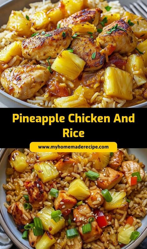 This Pineapple Chicken and Rice is a sweet and savory dinner that’s easy to make! Juicy chicken and pineapple combine with fluffy rice for a flavorful meal that everyone will love Asian Pork Dumplings Recipe, Tropical Food Recipes, Pineapple Rice Recipes, Pineapple Chicken And Rice, Chicken And Pineapple, Pineapple Chicken Recipes, Juicy Baked Chicken, Unique Dinner Recipes, Easy Chicken And Rice