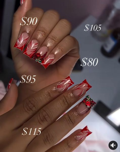 90s Red Nails Acrylic, Old School Acrylic Nail Designs, 90s Nails Designs, Old School Nail Designs 90s, Red 90s Nails, 90s Nail Art, 90s Inspired Nails, 90s Nails, Red Acrylic Nails