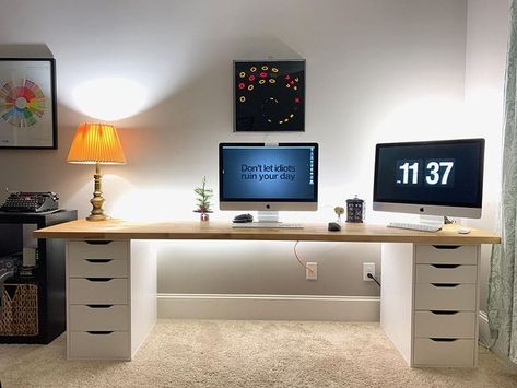 How to Build: IKEA Gaming Desk - TheHomeRoute Alex Drawer Desk, Ikea Gaming Desk, Ikea Desk Top, Ikea Table Legs, Ikea Alex Desk, Diy Study Table, Alex Desk, Alex Drawers, Working Room