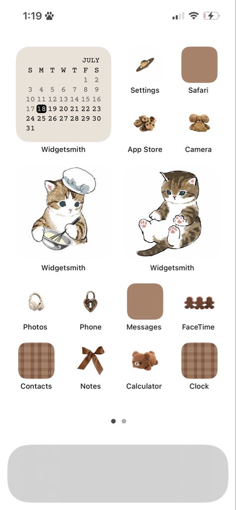 Brown Iphone Home Screen Layout, Brown Wallpaper Home Screen, Ios 16 Home Screen Ideas Brown, Cat Phone Layout, Cat Theme Phone, Cat Phone Theme, Brown Phone Theme, Brown Homescreen, Layout Phone