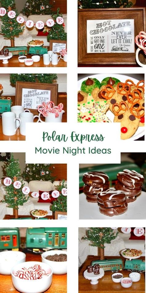 Polar Express Theme Movie Night, Christmas Movie Night Decorations, Polar Express Food Ideas Dinner, Polar Express Food Ideas Movie Nights, Polar Express Themed Snacks, Polar Express Christmas Party Food, The Polar Express Movie Night, Polar Express Party Ideas Food, Polar Express Dinner And A Movie