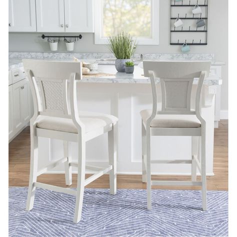 White Counter Stools, Wood Counter Stools, White Counters, Wood Bar Stools, Wood Counter, Beachcrest Home, Upholstered Seating, Counter Stool, Bars For Home