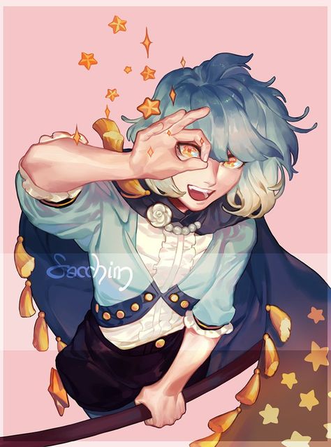 Star Aesthetic Character Design, Stardust Character Design, Blue Skin Character Design, Cloud Hair Character Design, Star Themed Character Design, Blue Hair Character Art, Space Character Art, Siren Oc Art, Blue Hair Character Design