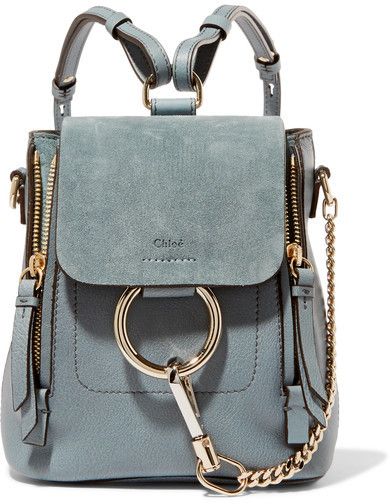 Chloé - Faye Mini Leather And Suede Backpack | Modeled on the best-selling 'Faye' handbag, this mini backpack features the same glossy gold loop and chain hardware. #spon Mochila Chanel, Mini Leather Backpack, Suede Backpack, Purse Boutique, Bags Online Shopping, Chloe Handbags, Ladies Bag, Leather Rucksack, Blue Backpack